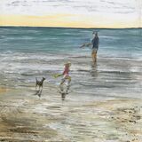 Playing with a frisbee -acrylic SOLD