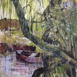 Boat under the weeping willow tree Acrylic