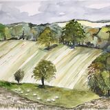 'Trevor's field Boynton' watercolour 'plein air' painting late September Wonderful view in the Yorkshire Wolds