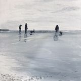 Dogs on the beach monochrome acrylic