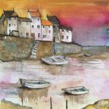 Inspired by Staithes - Painted using ink, beetroot juice and coffee stains
