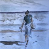 'Laura on the beach, Estepona, Southern Spain' Watercolour and pencil