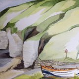 Old abandoned coble North Landing Flamborough Watercolour