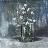 Snowdrops in a Jam Jar no 2 - acrylic 12" x 12"