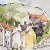 Staithes watercolour 'plein air' painting showing the steep hill