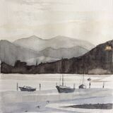 Evening Light Tairua New Zealand SOLD - watercolour and ink