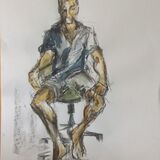 Life drawing 2 August 2021 Watercolour wash with pencil and ink, large brushes