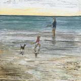 Playing with dad, the dog, and a frisbee on Bridlington beach Acrylic SOLD