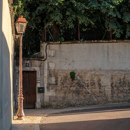 CORNER LAMP: Quite intriguing picture. Have lamp standard but also door, no.6, plant and mark on wall. Good but perhaps a square format taking off right hand to mark on wall – keep eye focussed.