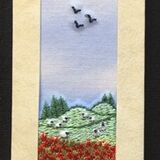 Poppy field with sheep Bookmark card size 7"x2"