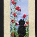 Black cat with poppies Size 7"x2"
