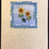 Sunflowers with bee and fabric border Size 6"x4"