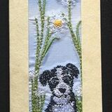 Puppy with daisies Size 7"x2"