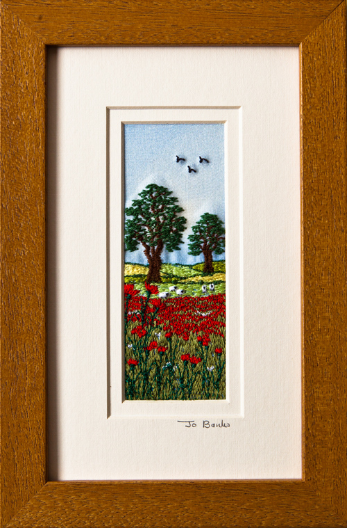 Poppy field with sheep. Mount size 7.75" x 4.75"