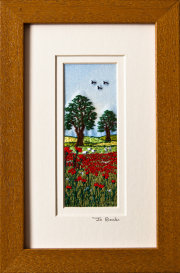 Poppy field with sheep. Mount size 7.75" x 4.75"