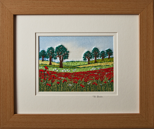 Poppy field with sheep Mount size 8"x10"