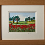 Poppy field with sheep Mount size 8"x10"