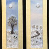 Tree in winter and Winter landscape with sheep Size 7"x2"