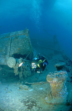 Railway truck on the <i>Thistlegorm</i>