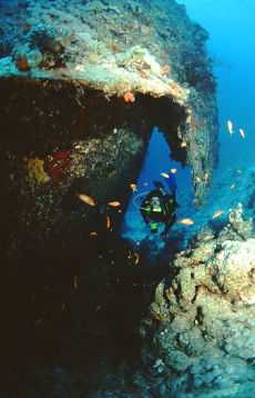 Under the bow of the <i>Dunraven</i>