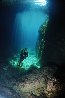 Entering Paleokastritsa caves
