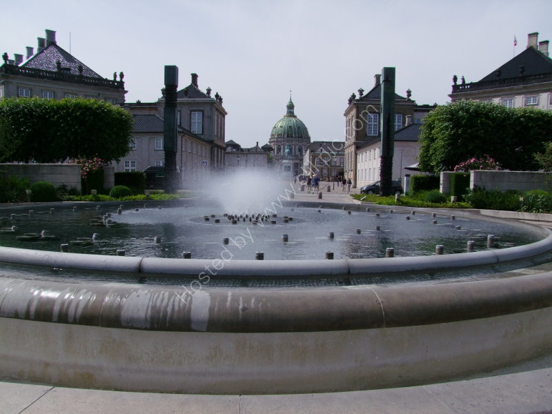 Fountain with Amelienborg Palaces and Marble Church (middle background)
