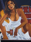 Painting of Cuban Lady with Havana Club and Cigar, Prado, Havana