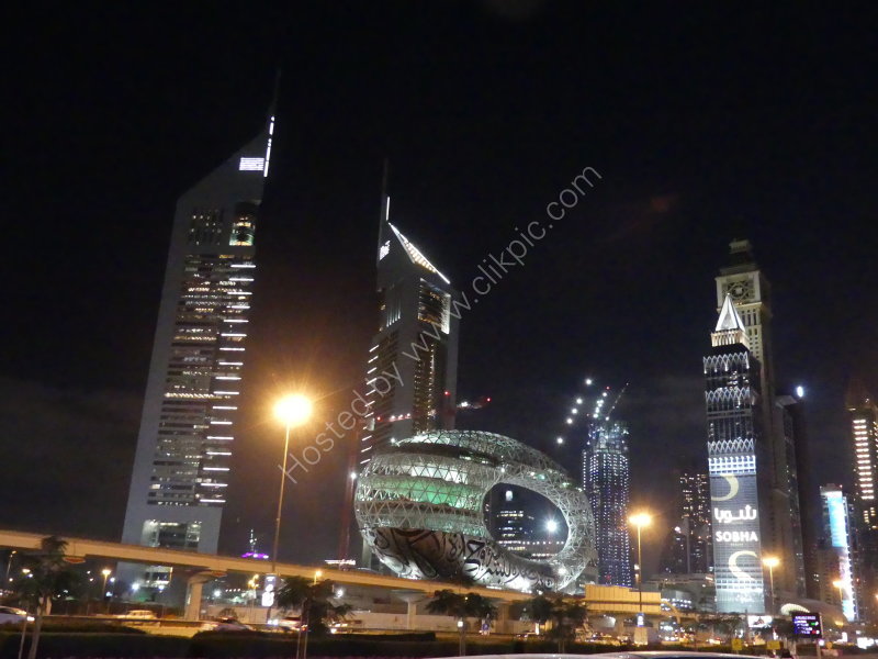 Buildings on Sheik Zayed Road at Night, Dubai 2019
