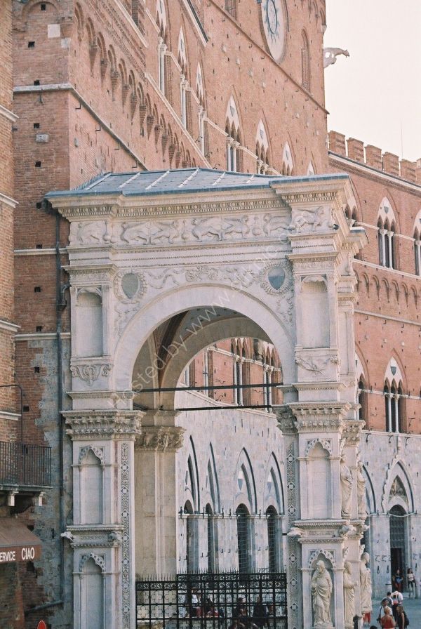 Entrance to Loggia del Mercanzia, Piazza del Campo, Sienna, Tuscany