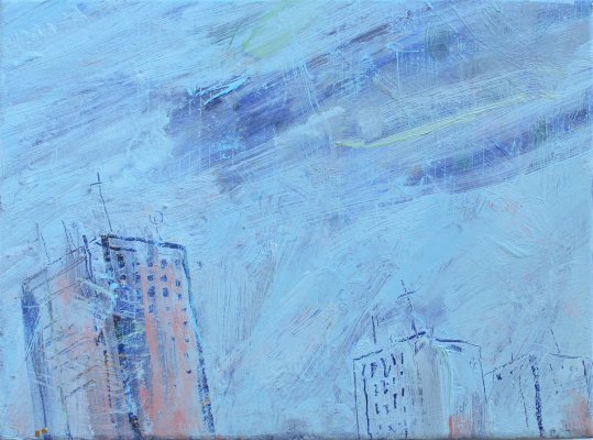 Tower Blocks Face the Wind. Oil on board.