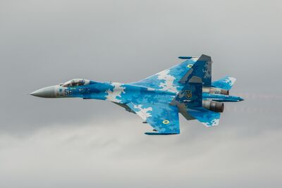 Ukrainian Airforce Sukhoi SU27 The Ukrainian Airforce SU27 Flanker over Fairford.