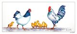 Hen and rooster with chicks Painting of hen and rooster with chicks