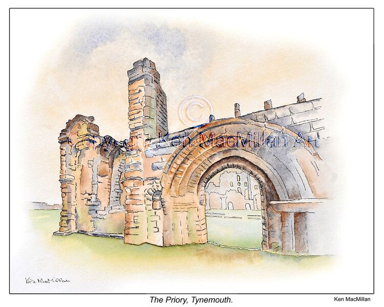 pen, ink and watercolour of Tynemouth Priory