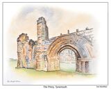 Tynemouth Priory pen, ink and watercolour of Tynemouth Priory