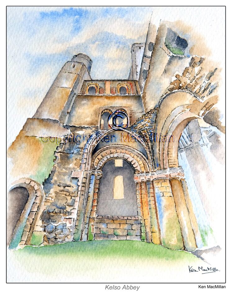 Painting of Kelso Abbey, Kelso, Scottish Borders.