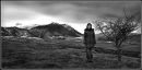Mountains, Clouds, Woman and a Bush.