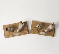 Twin boys, 3D hand & foot casts on oak plinth