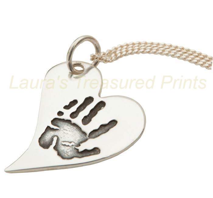 Curved heart hand- print pendant