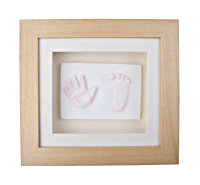 2D child's handprint & footprint plaque, in oak frame