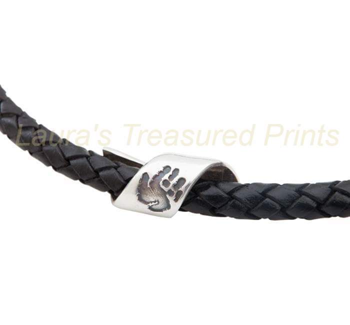 Whirl handprint bead with Leather Bracelet