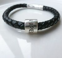 Sterling silver print barrel bead on bracelet