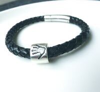 Leather Bracelet with Silver handprint bead
