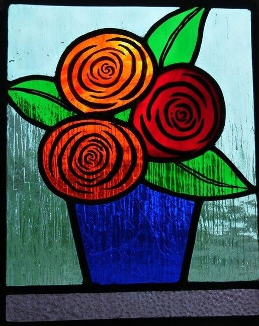 Floral stained glass panel