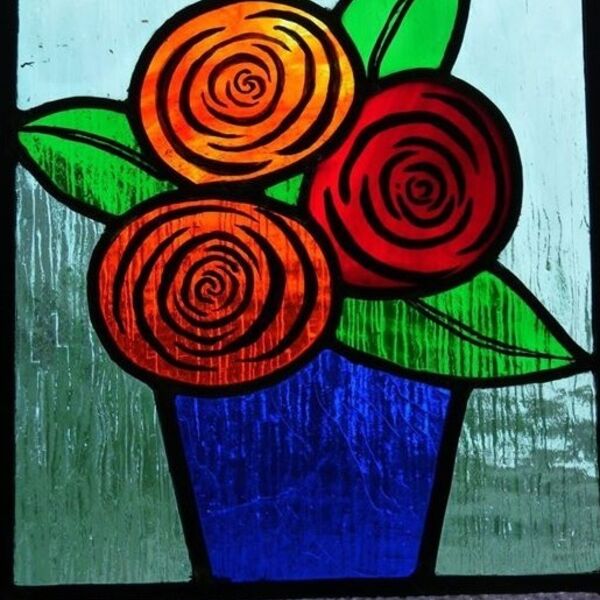 Floral stained glass panel