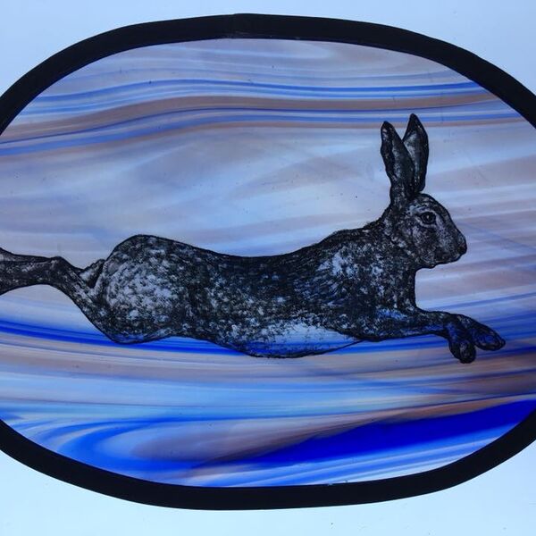 Hare on mouthblown glass
