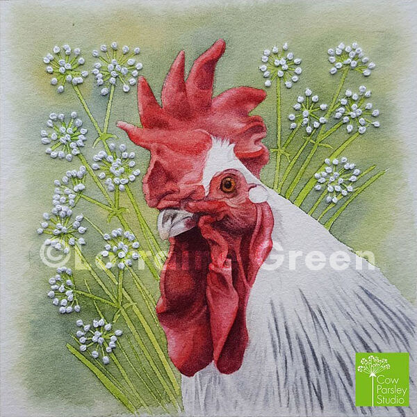 Small Framed Watercolour Chicken with embellishment