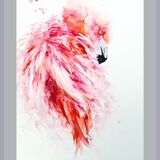 ' Beautifully bouffant ' Pink flamingo painting