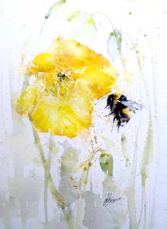 Bee poppy painting