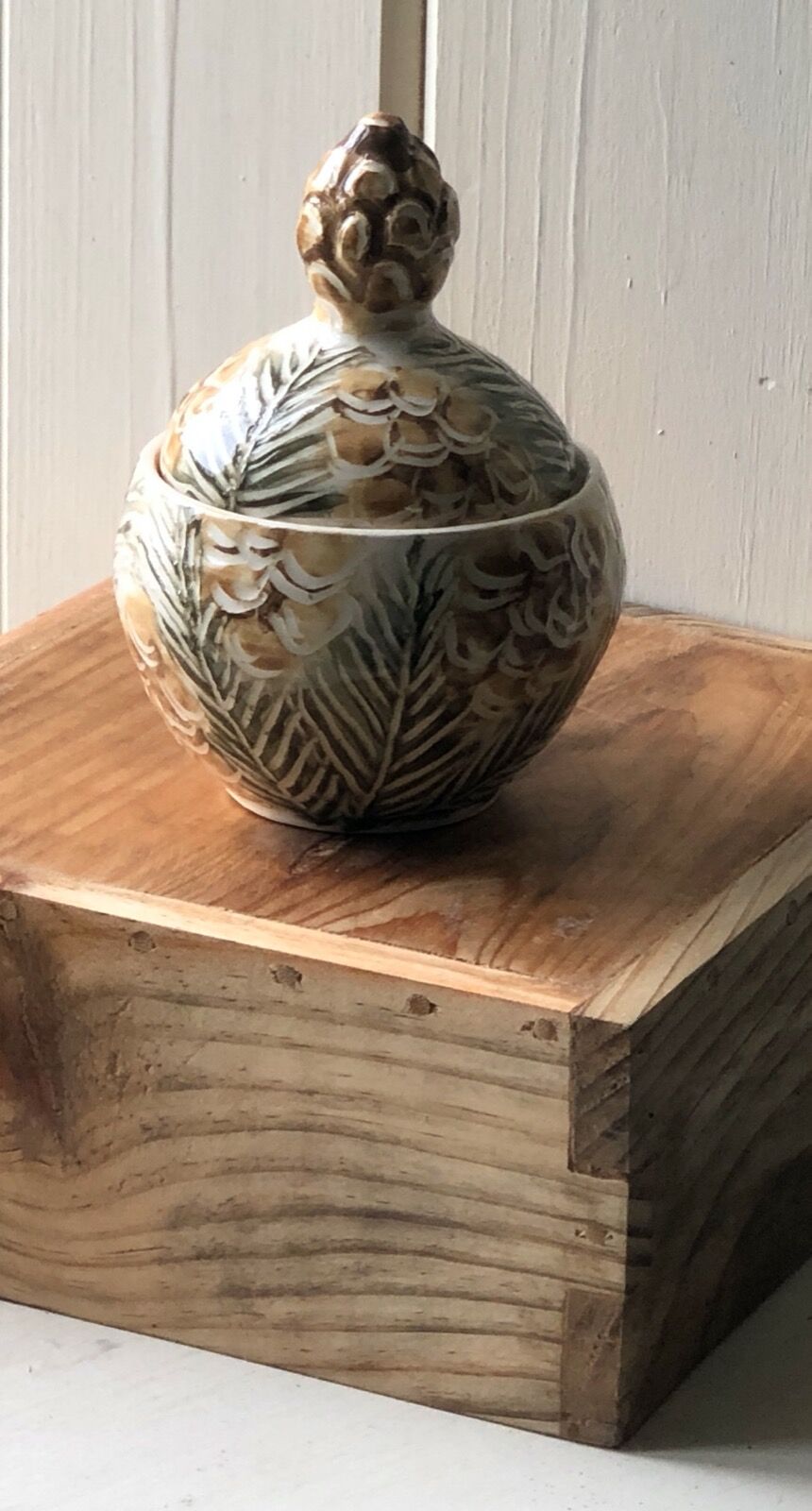 Pine Cone & Frond Lidded Jar