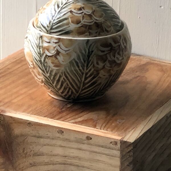 Pine Cone & Frond Lidded Jar